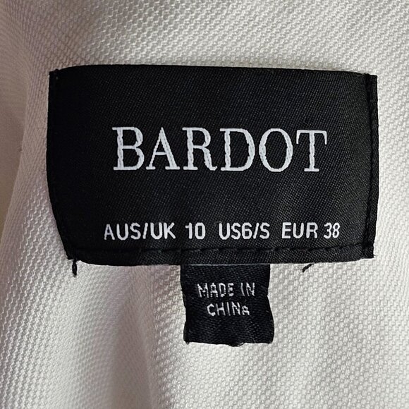 Bardot White Linen Blend Front Button Blazer w/ Shoulder Pads Sz 6 - Picture 8 of 9